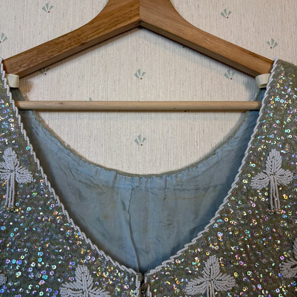 VTG Regalia Imports Floral Beaded Sleeveless Top Small Sequin 100% Wool Fringe - Picture 9 of 11